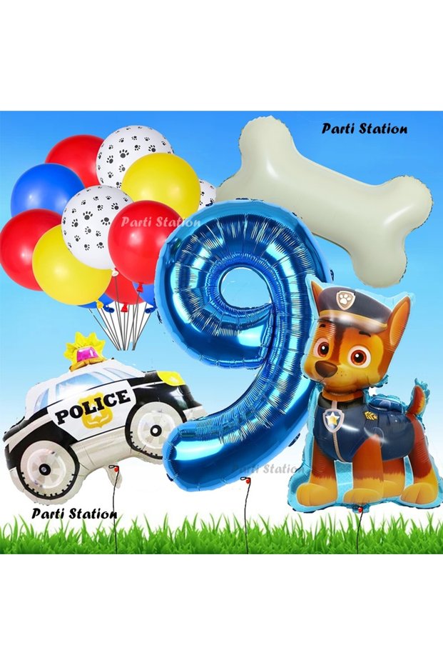 Paw Patrol Chase Police Dog Concept 9 Years Birthday Party Balloon Set Paw Patrol Bone Balloon Set
