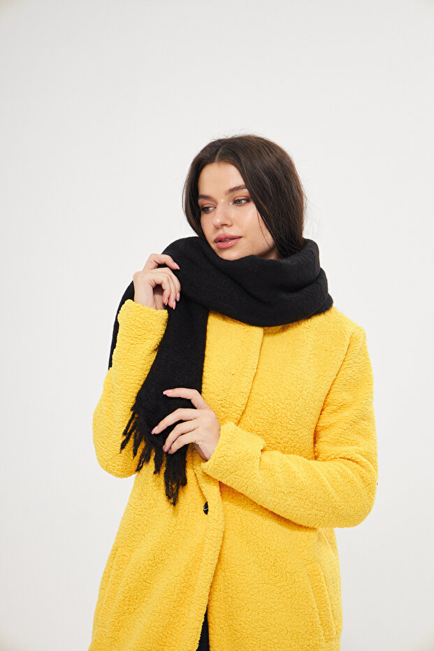 Black Soft Textured Tasseled Women's Mohair Scarf