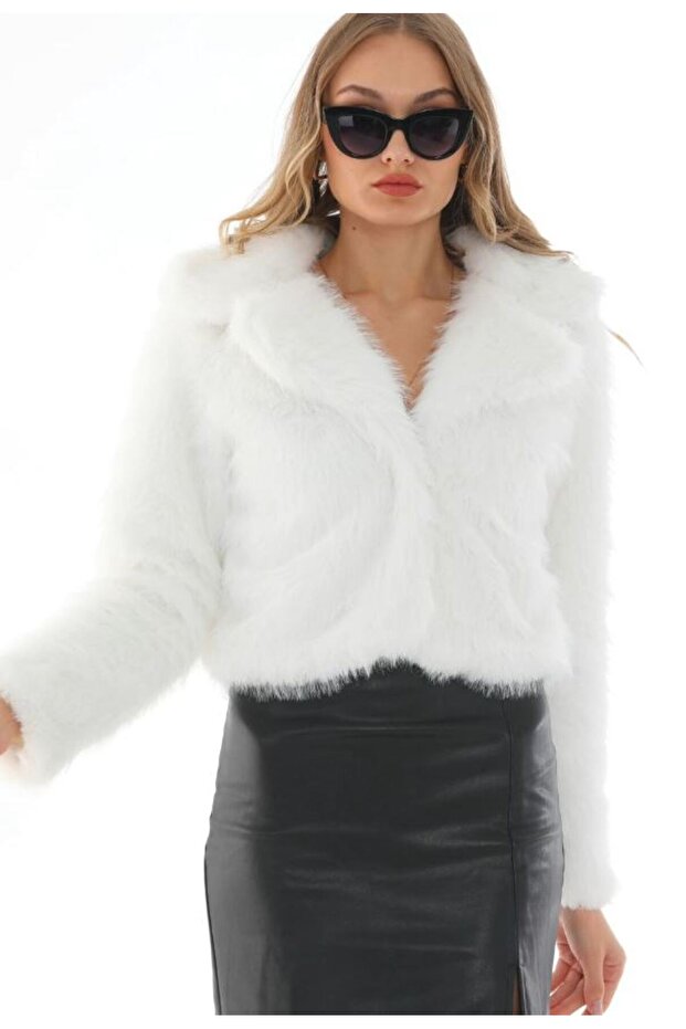 Kadın Kısa Şal Yaka Crop peluş - 1