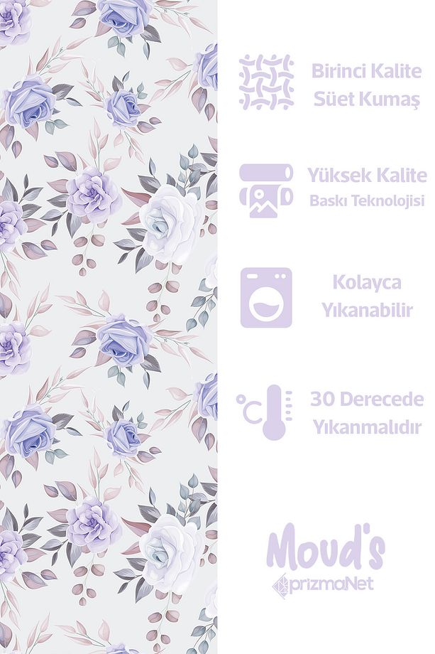 Açık Lila Gül Desenli Yuvarlak Süet Dertsiz Masa Örtüsü - 2