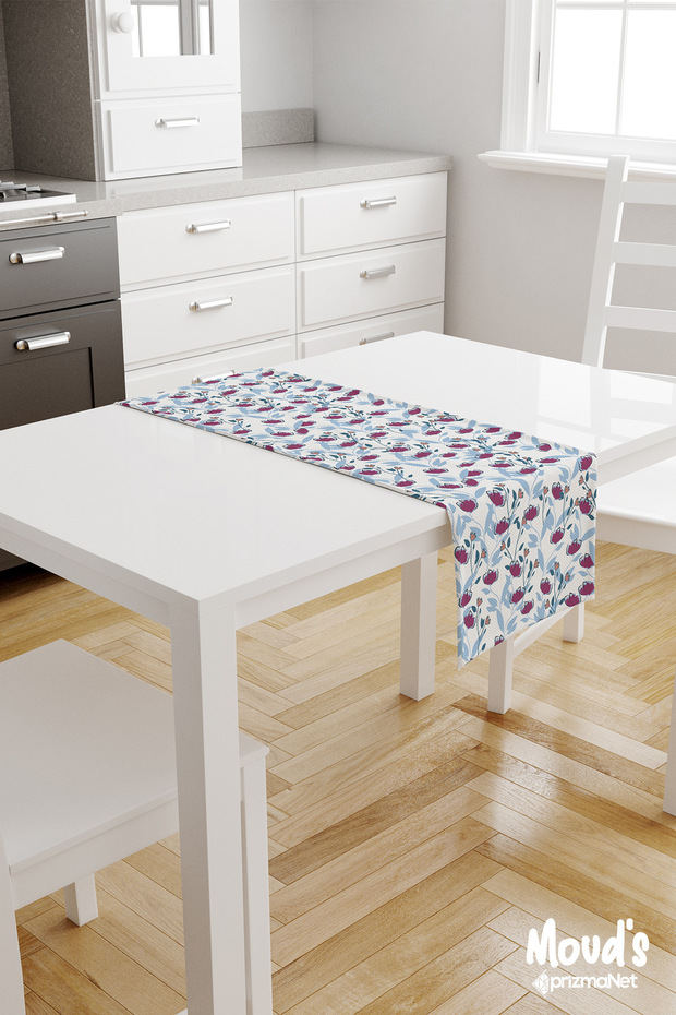 Blue Carnation Pattern Printed Suede Runner Tablecloth - 2