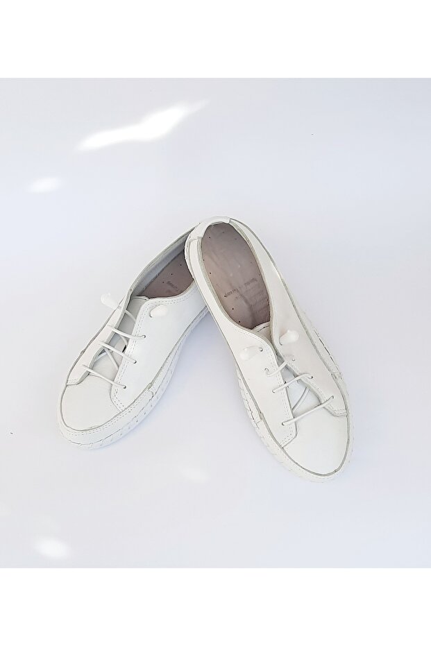 Inside and Outside 100% Genuine Leather Rubber Laced Casual White Color Shoes
