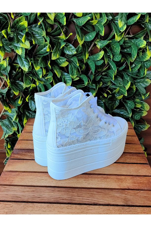 Gelinlik Dantel Ayakkabı 10CM yükseklik Düz Taban Spor Gelin Ayakkabı - 3