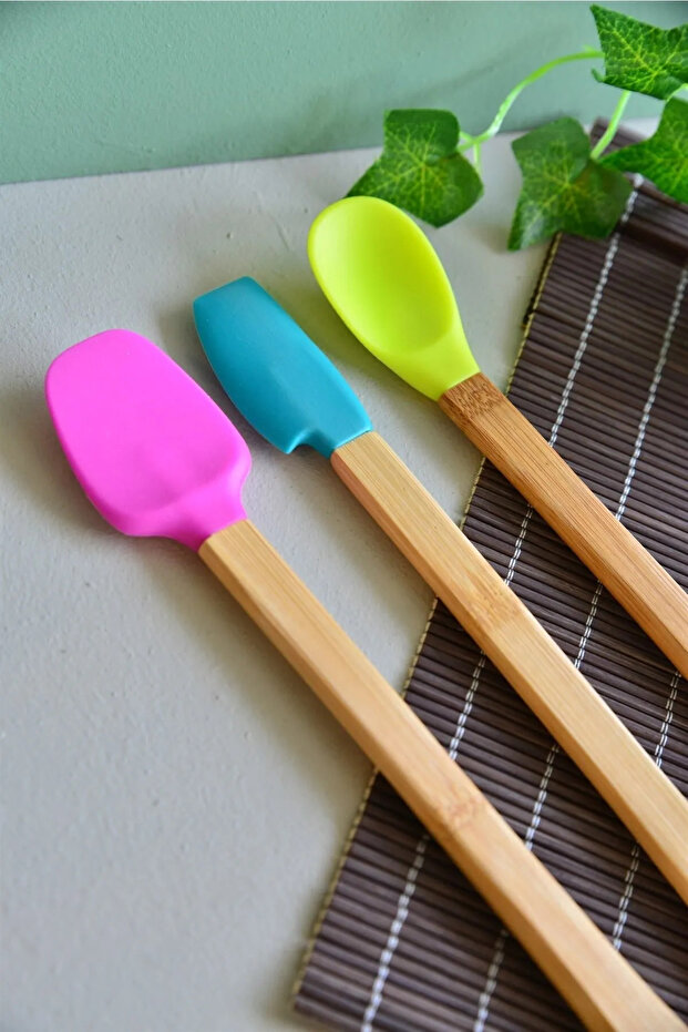 3 Lü Uzun Bambu Spatula Seti - 3