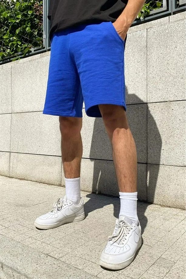 Erkek Saks Mavi Penye Regular Fit Şort - 2