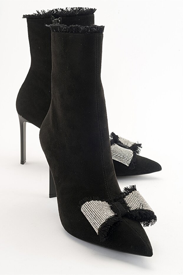 REVİ Black Suede Women's Heeled Boots