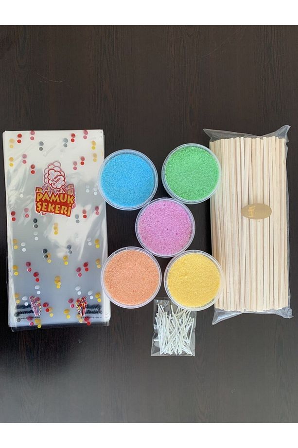 Ev Tipi Pamuk Şeker Üretim Seti 5 Çeşit Aroma 400 Gr. 50 Çubuk Poşet Klips - 1