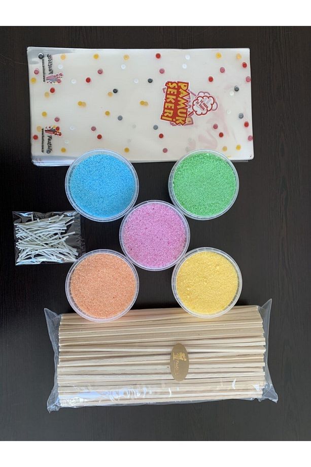 Ev Tipi Pamuk Şeker Üretim Seti 5 Çeşit Aroma 400 Gr. 50 Çubuk Poşet Klips - 5