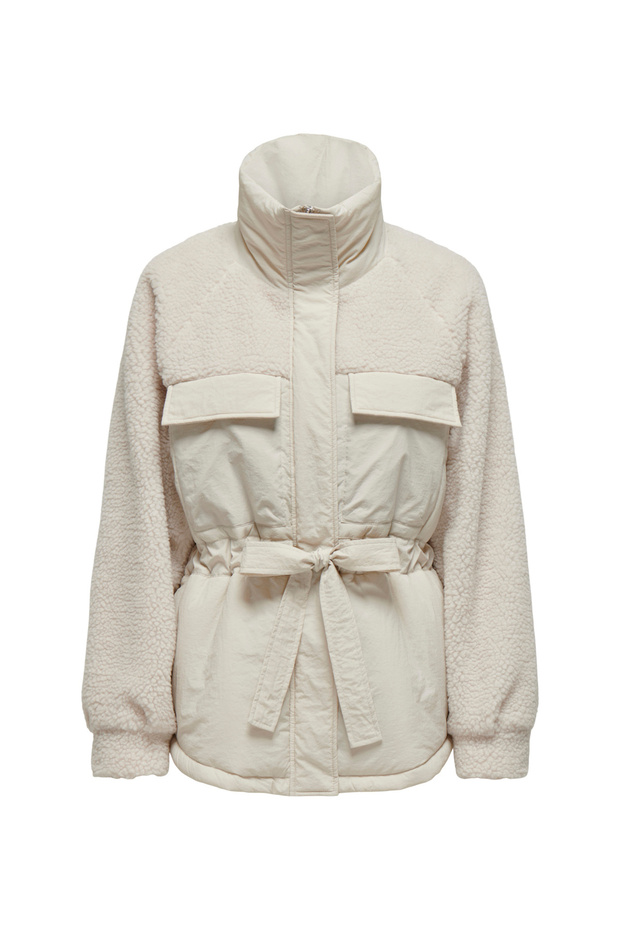 Palton de damă crem ONLARIANNA PADDED MIX TEDDY JACQUET - 1