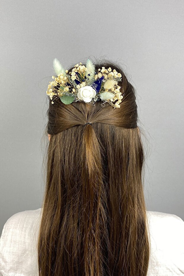 Blue Dry and Artificial Flower Scalloped Hairpin for the Most Beautiful Brides – Crown, Crystal Stone, Stylish Model –