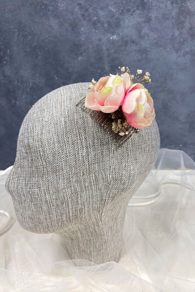 Salmon Peony Flower Chips Scalloped Hair Clip for the Most Beautiful Brides – Crown, Crystal Stone, Stylish Model