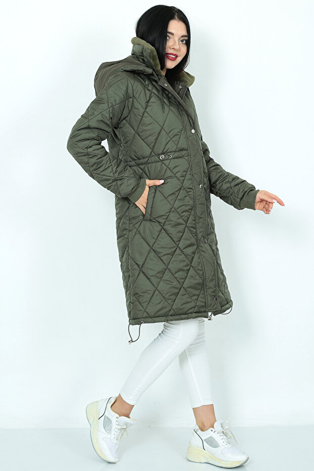 Diamond Patterned Quilted Coat - Lined Inside - 3