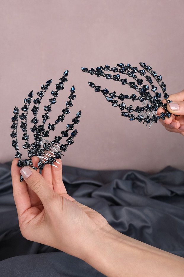 Bridal Henna Hair Accessory with Double Comb Buckle and Stones for the Most Beautiful Brides – Crown, Crystal Stone, Stylish Model