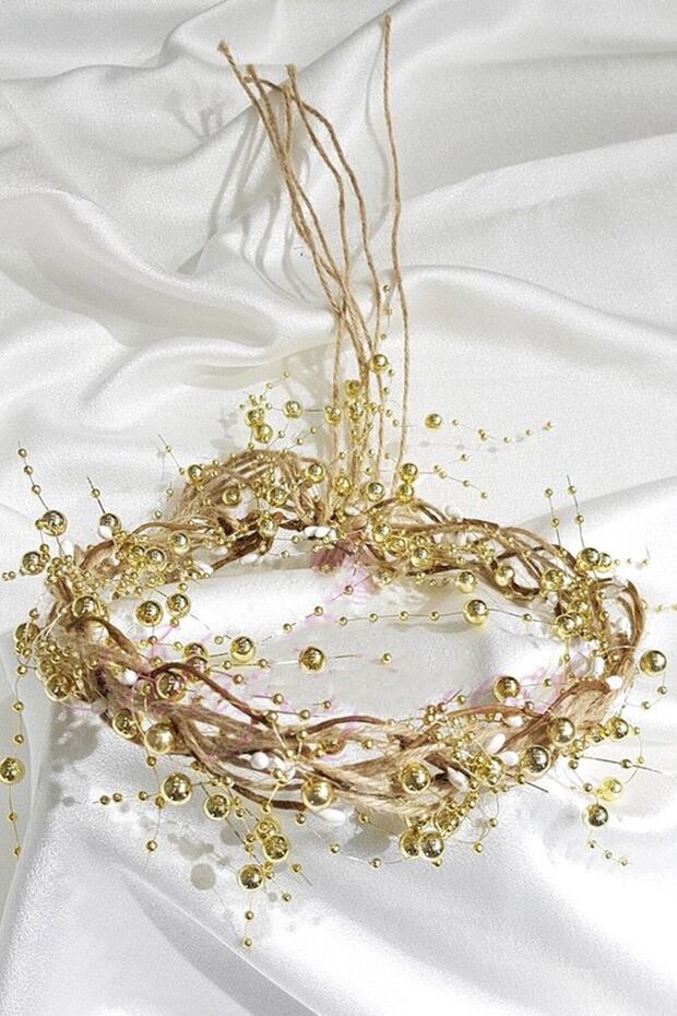 Gold Shiny Pearl Straw Crown for the Most Beautiful Brides – Crown, Crystal Stone, Stylish Model, Bridal Crown – Crown