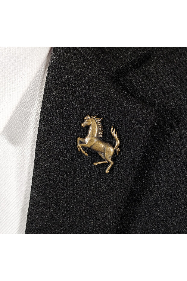 Şahlanan At Figürlü Bronz Renginde Yaka İğnesi Yaka Broşu - 2
