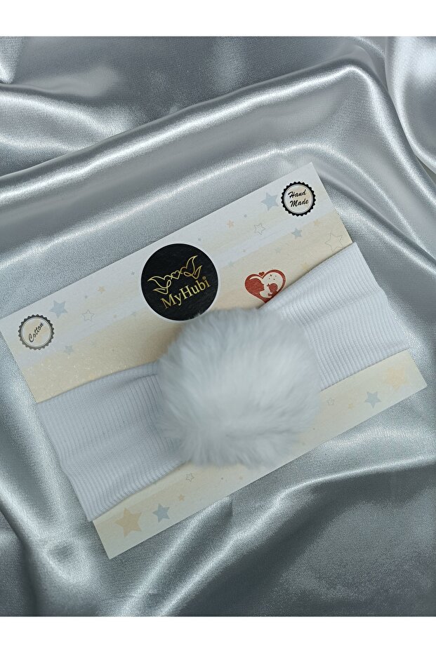 Handmade Baby Girl Rabbit Hair Pompom Bandana