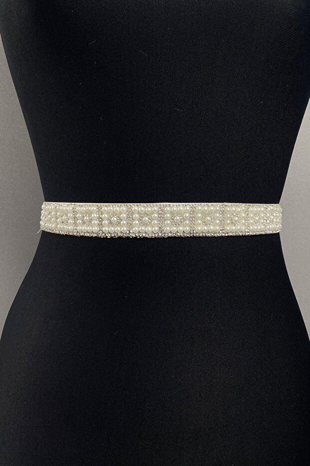 Handmade Belt Dense Cream Pearl Bead Embroidered Stone Dress Belt – Belt, Stylish Design