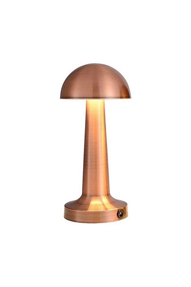 Masa Üstü Lamba - Ledli Masa Lambası - Şarjlı Mantar Gece Lambası Led Abajur - Bronz Renk - 25cm - 1