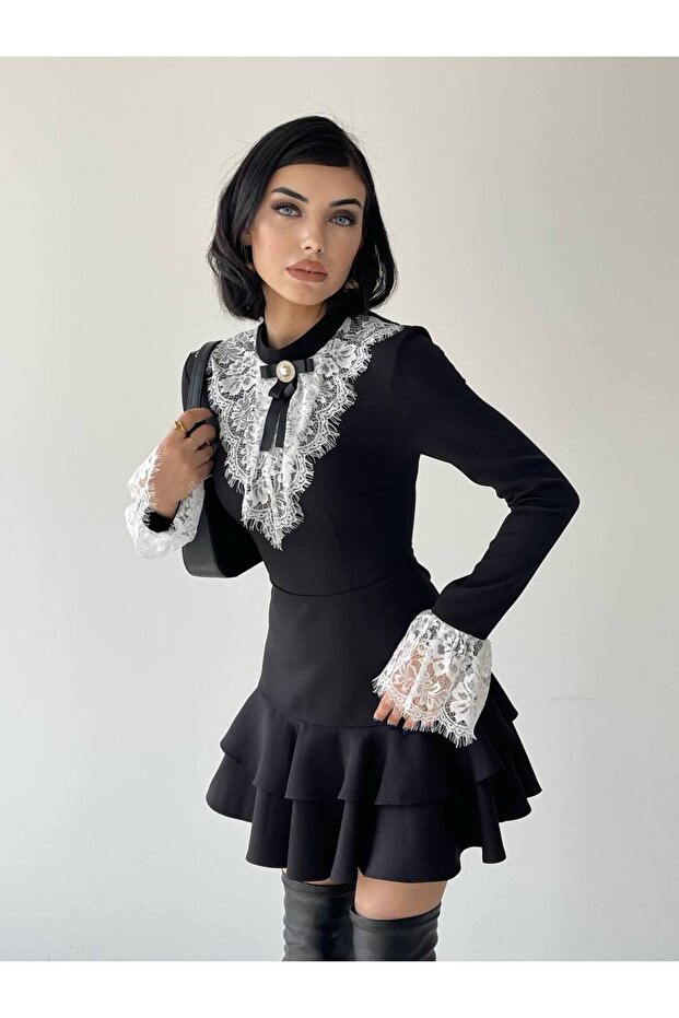 Rochie mini cu guler din dantela Dinah - 5