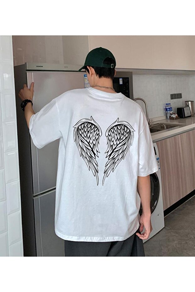 Wing Skeleton Printed White Unisex Oversize T-shirt