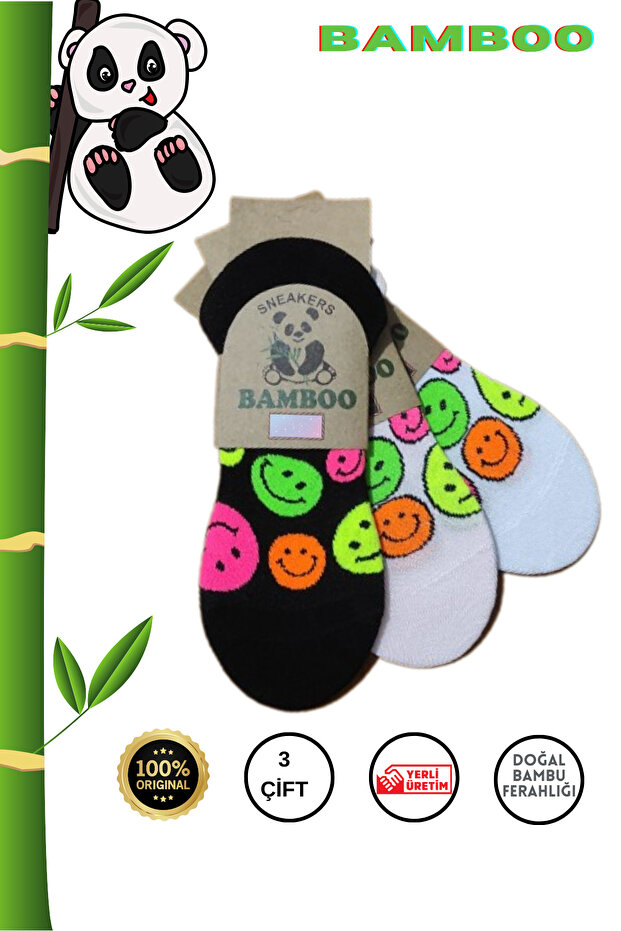 Bamboo Quality Invisible Sneakers Seamless Children's Socks (3 Pairs) Patterned Short Socks