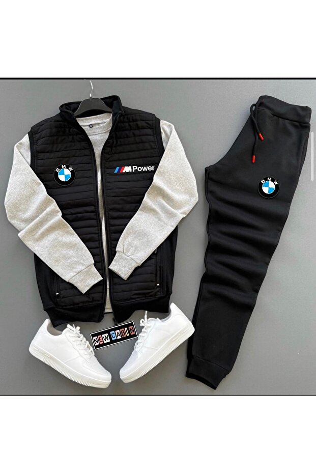 New Season Mpower Printed Cotton Quilted Jacket-Track Pants-Sweatshirt 3-Piece Set