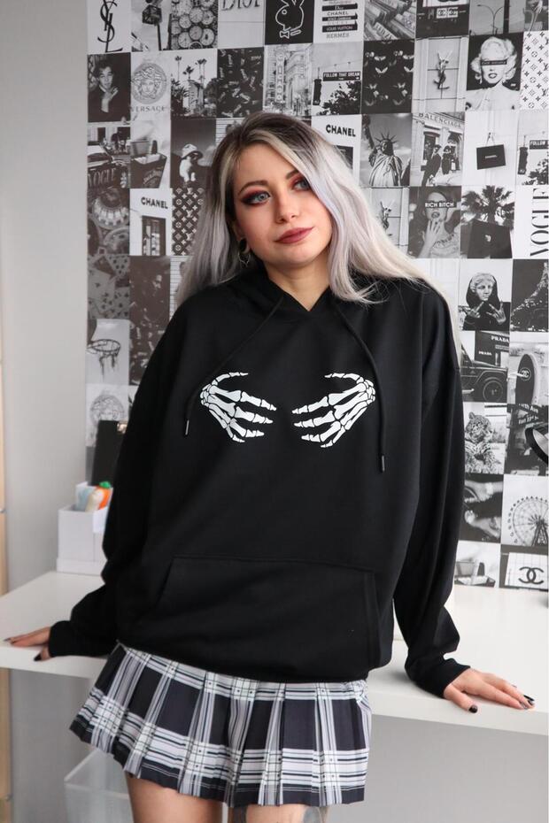 Skeleton Hand Sweat Sweathsirt 3 Thread Raster Streetwear Hoodie Gofeel