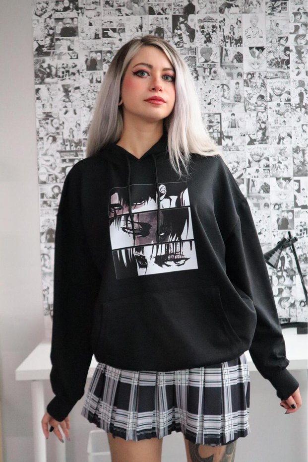 LEVI EYES SWEAT Sweatshirt 3 yarn Hooded StreetWear Hoodie GOFEEL
