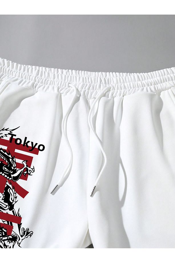 Sporsity Japanese Slogan Graphic Drawstring Waist Eşofman Altı - 5