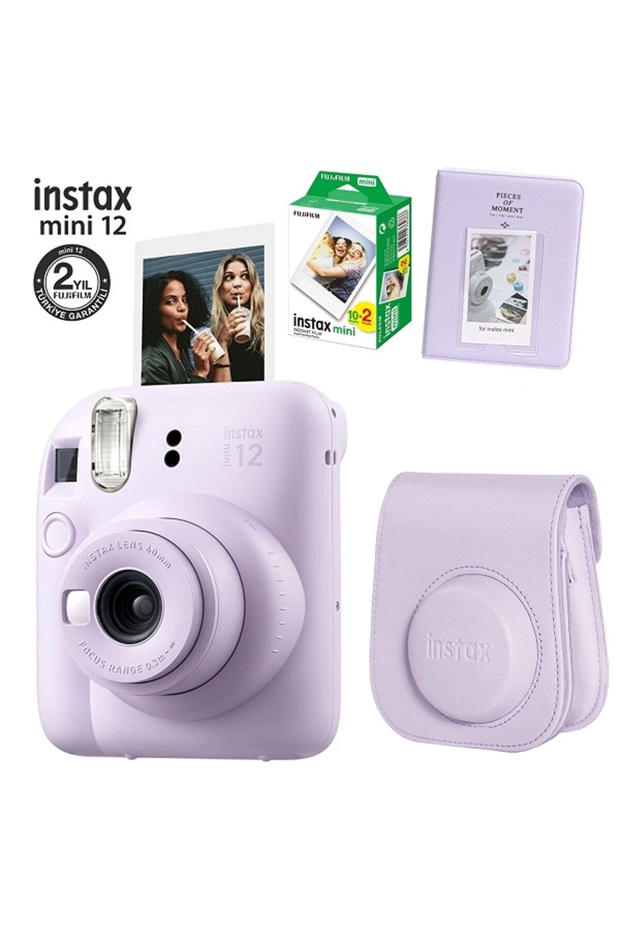 Fujifilm Instax Mini 12 Mor Fotoğraf Makinesi 20li Film Ve Pvc Albümlü Çantalı Seti 1