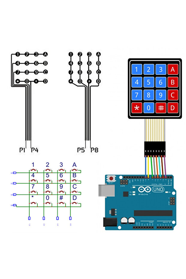4 X 4 Matrix Membran Keypad 16 Buton Tuş Takımı Keyboard Klavye Alarm Şifre Kilit Röle Kontrol - 7