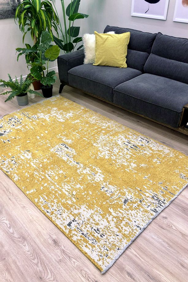 Moretti Side Sarı Gri Yıkanabilir Çift Taraflı Dokuma Modern Halı - 1
