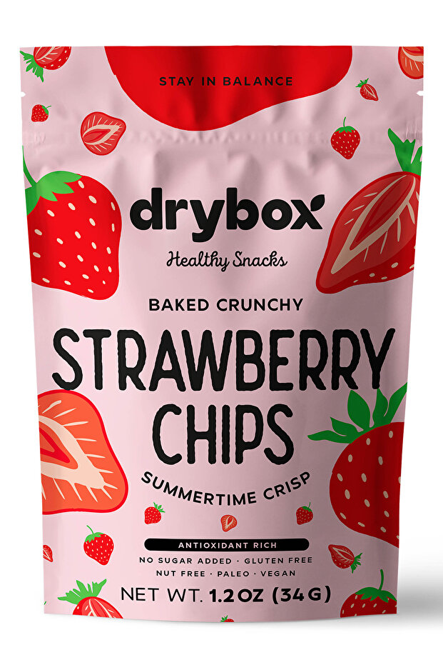 DRYBOX Kuru Meyve İlave Şekersiz Kurutulmuş Çilek Kuru Meyve Cipsi Doğal Akıllı Atıştırmalık 34g