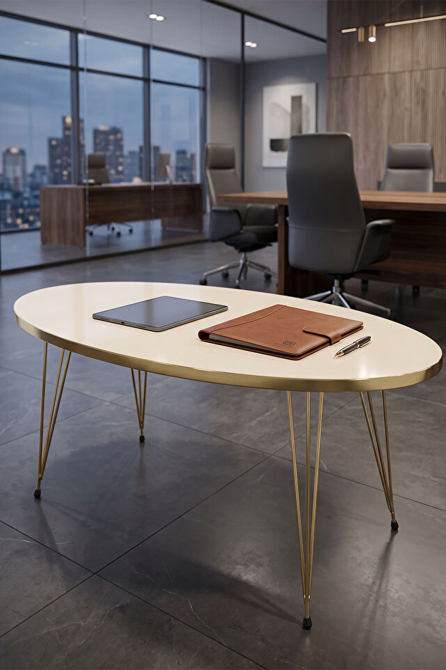 Coffee Table Ellipse Gold Cream Wire