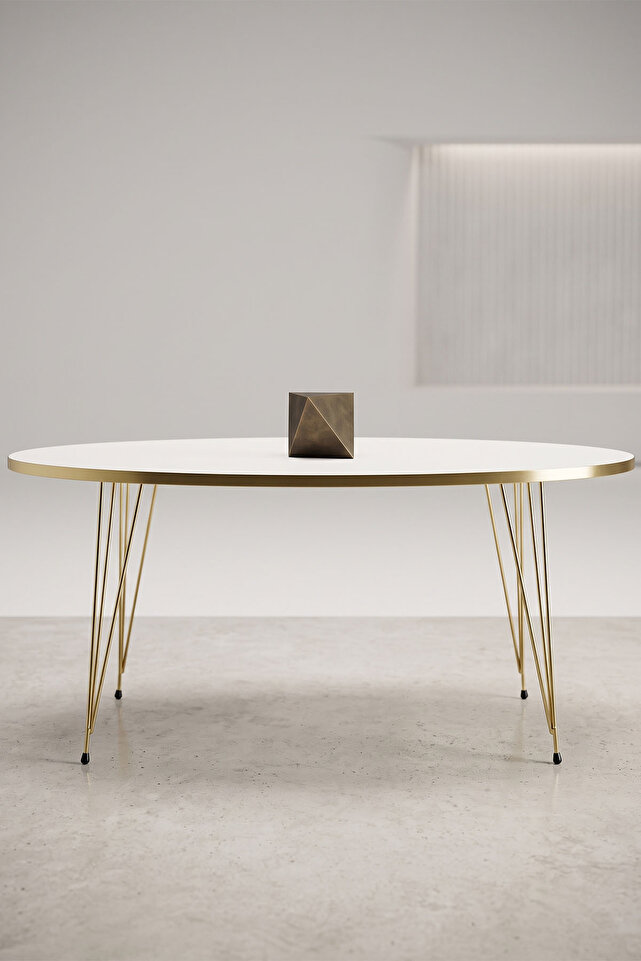 Coffee Table Ellipse Gold White Wire