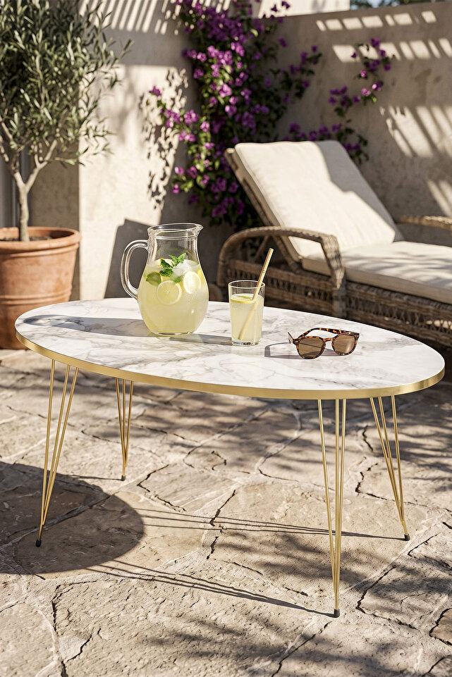 Coffee Table Elliptical Gold Efes Wire-legged