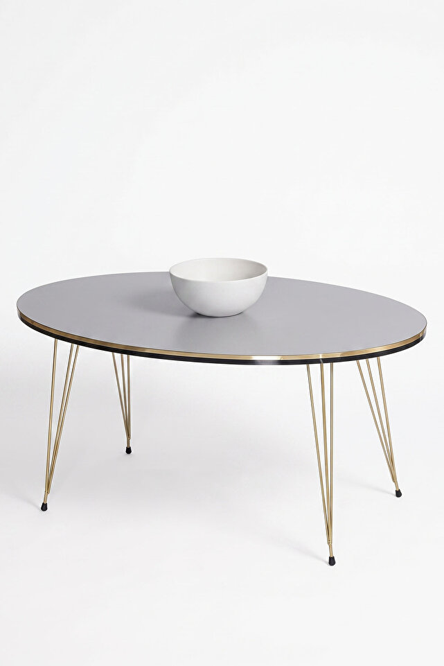 Oval Coffee Table Gold Wire Legs - White
