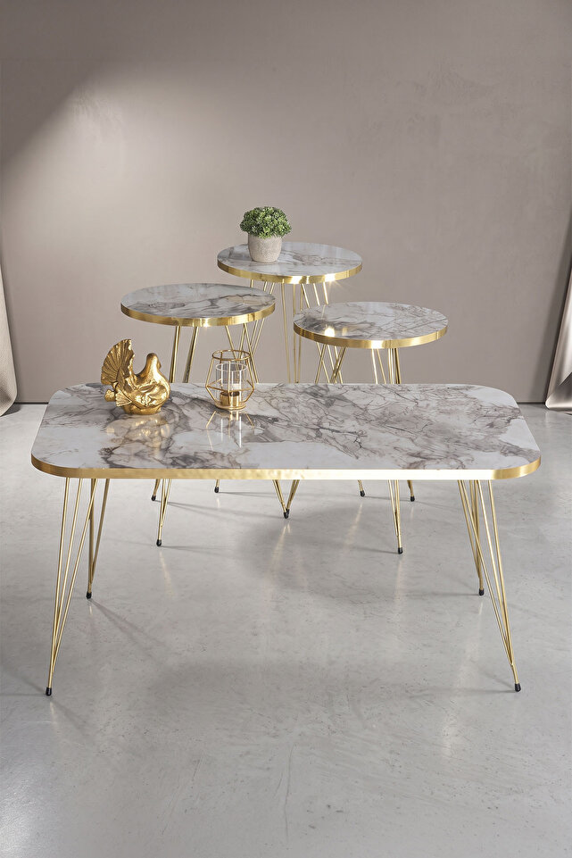 Nesting Table and Coffee Table Kr Set Gold Efes Wire