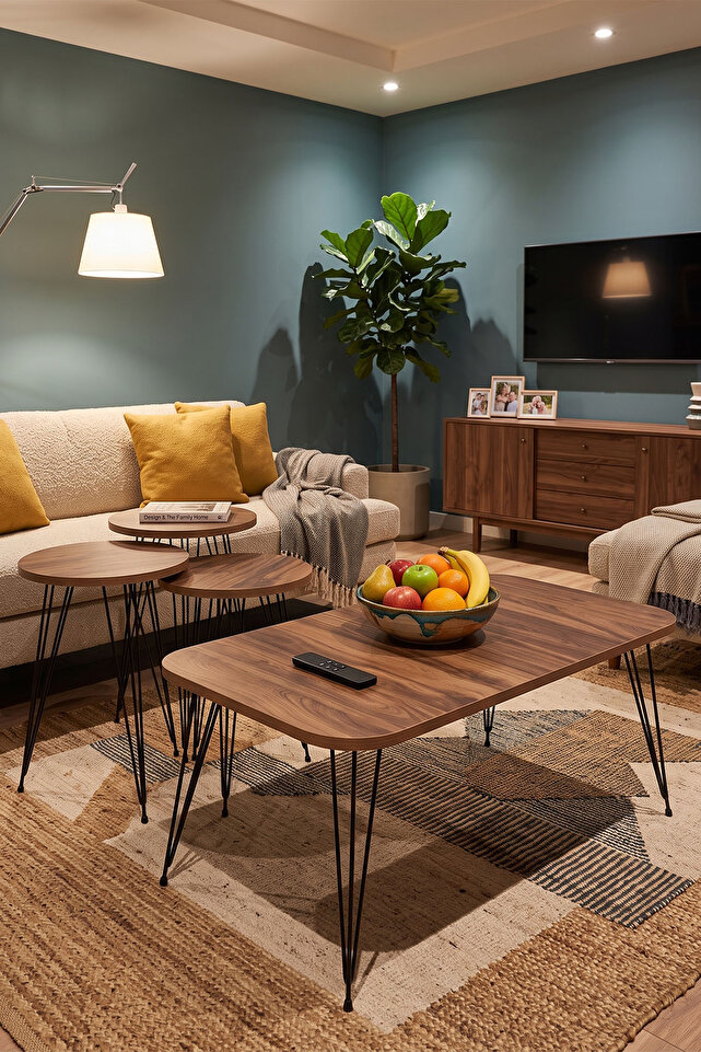Rectangular 4-Piece Table Set Wire Legs - Walnut