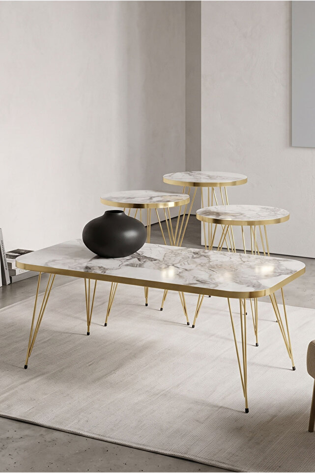 Nesting Table and Coffee Table Kr Set Gold Efes Wire