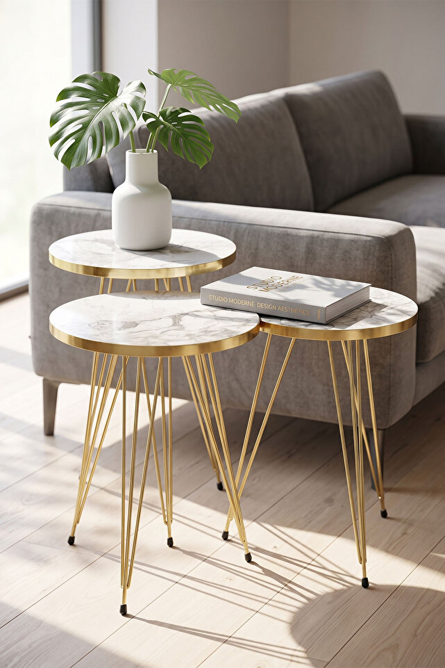 Nesting Table and Coffee Table Kr Set Gold Efes Wire
