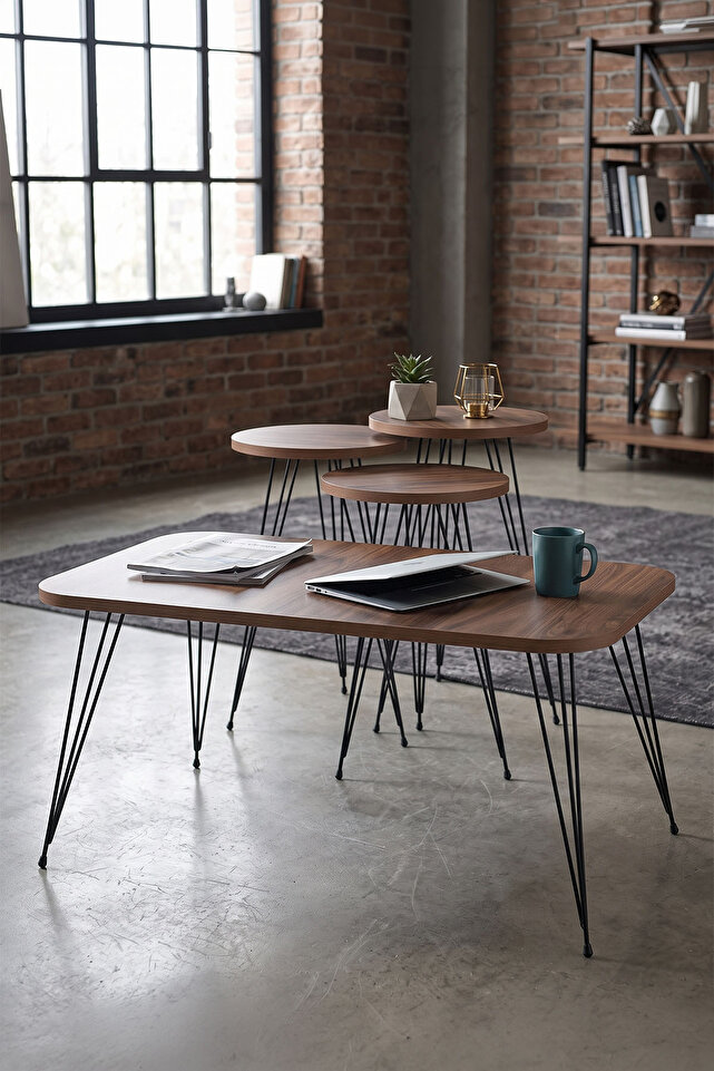 Rectangular 4-Piece Table Set Wire Legs - Walnut