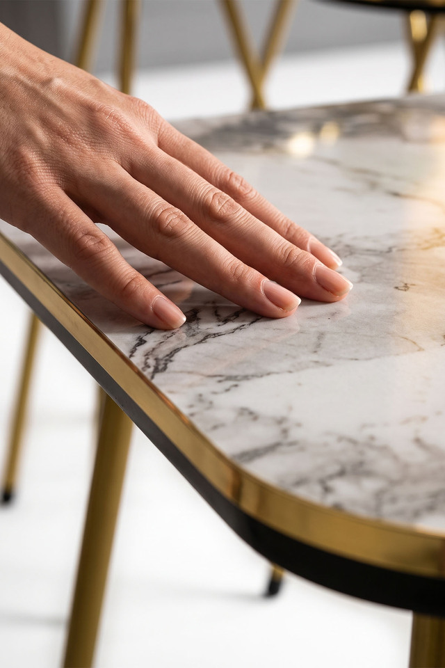 Round Coffee & Nesting Table Set Gold Metal Legs - White Marble Effect