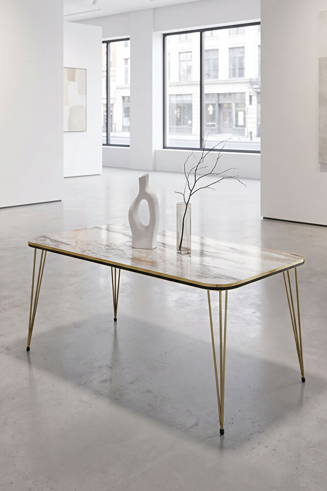 Rectangular Coffee Table Gold Wire Legs - White