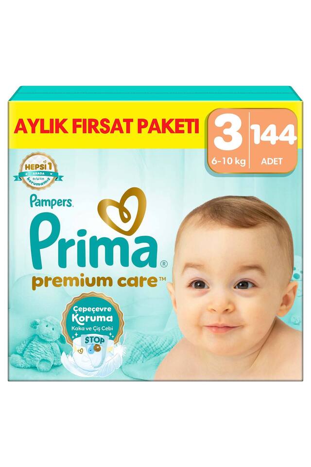 Prima Bebek Bezi Premium Care 3 Numara 144 Adet Aylık Fırsat Paketi