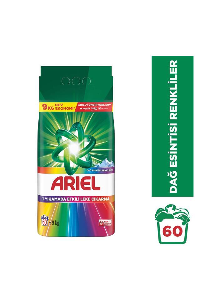 Ariel Dağ Esintisi Renkliler Toz Çamaşır Deterjanı 9 KG 60 Yıkama