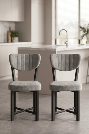 Sandalye 2 Adet Baby Face Kumaş Metal Ayak Modern Mutfak Sandalyesi Cafe Balkon Ofis Elma 9810 Gri