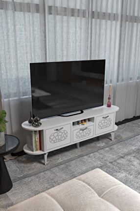 Goldfalez Mira Gümüş TV Ünitesi Suntalam Beyaz
