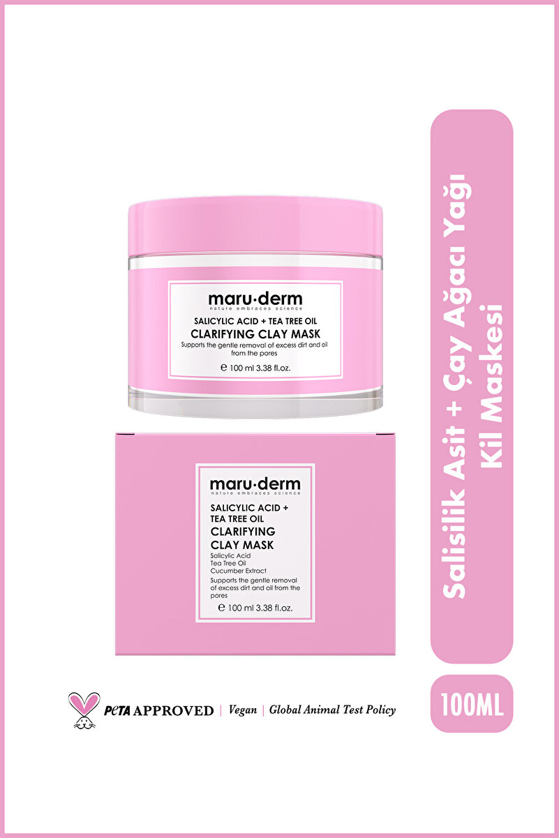 Maru.Derm Kil Maskesi | Salisilik Asit + Çay Ağacı Yağı Kil Maskesi 100 ML | Siyah Nokta / Gözenek | Vegan