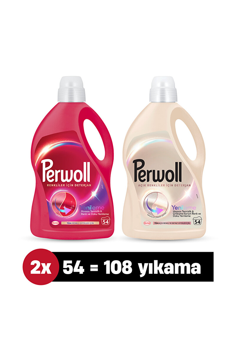 Perwoll Hassas Sıvı Çamaşır Deterjanı 2970 ml 2'li set : x1 Renkli, x1 Açık Renkli (108 Yıkama)